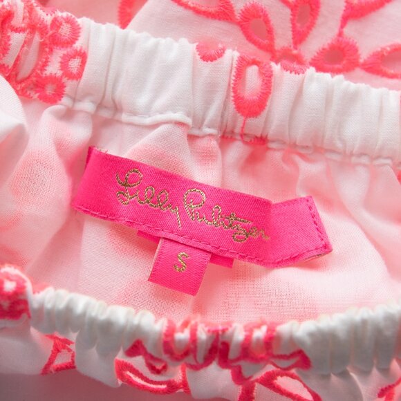 Lilly Pulitzer Laurenne Off The Shoulder Top Karmic Coral Pink White Size Small - Picture 4 of 7